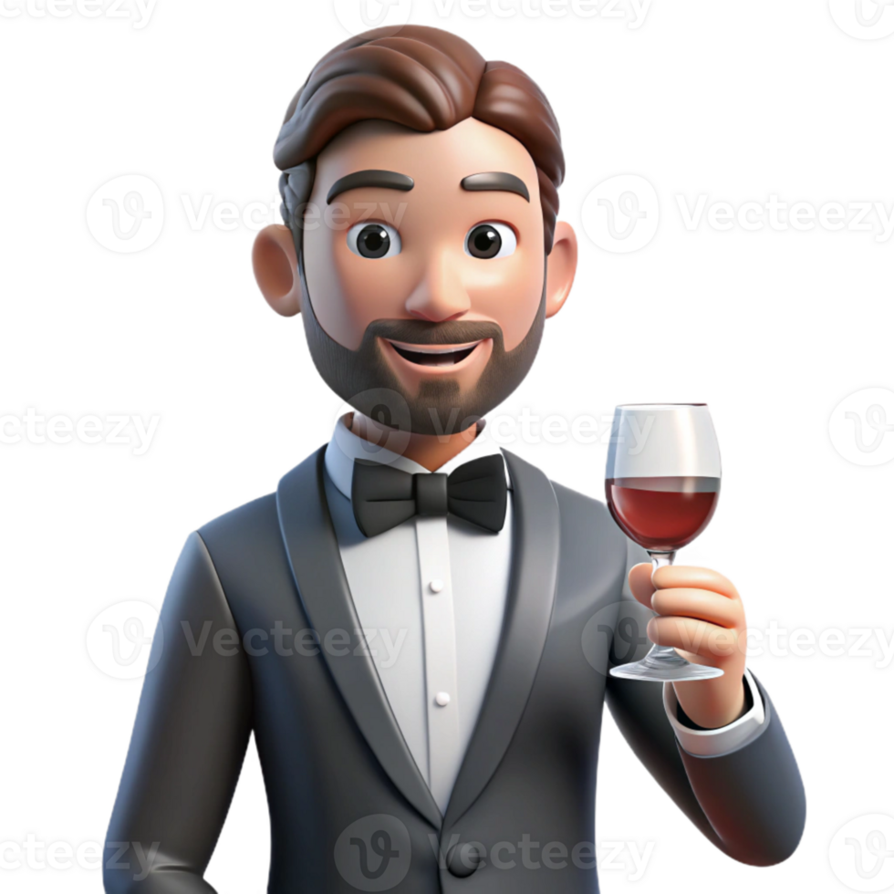 dramatic rustic Man in Tuxedo Holding Champagne Flute Isolated Element genuine png