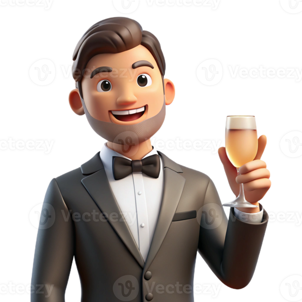 stunning abstract Man in Tuxedo Raising Toast Isolated Element original png