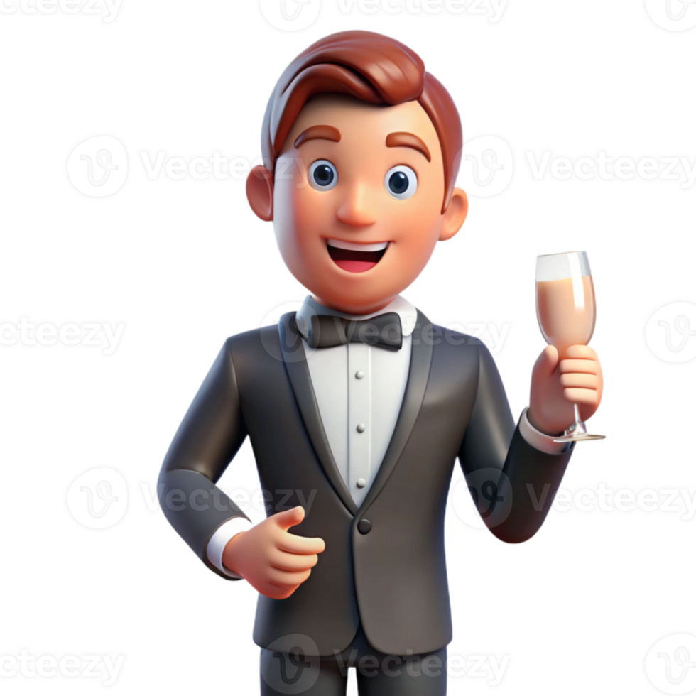 vibrant minimalist Man in Tuxedo Raising Toast Isolated Element original png
