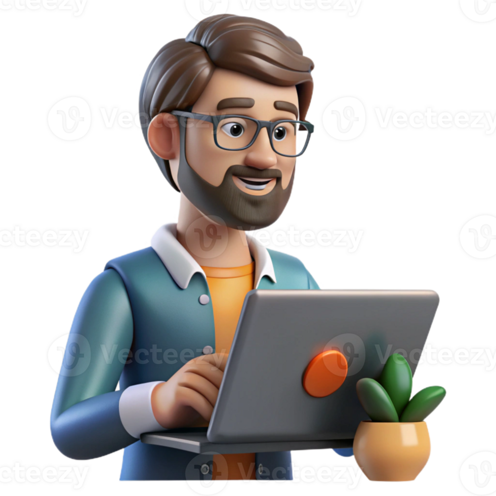 beautiful vintage Man Learning New Skills Online Isolated exclusive png