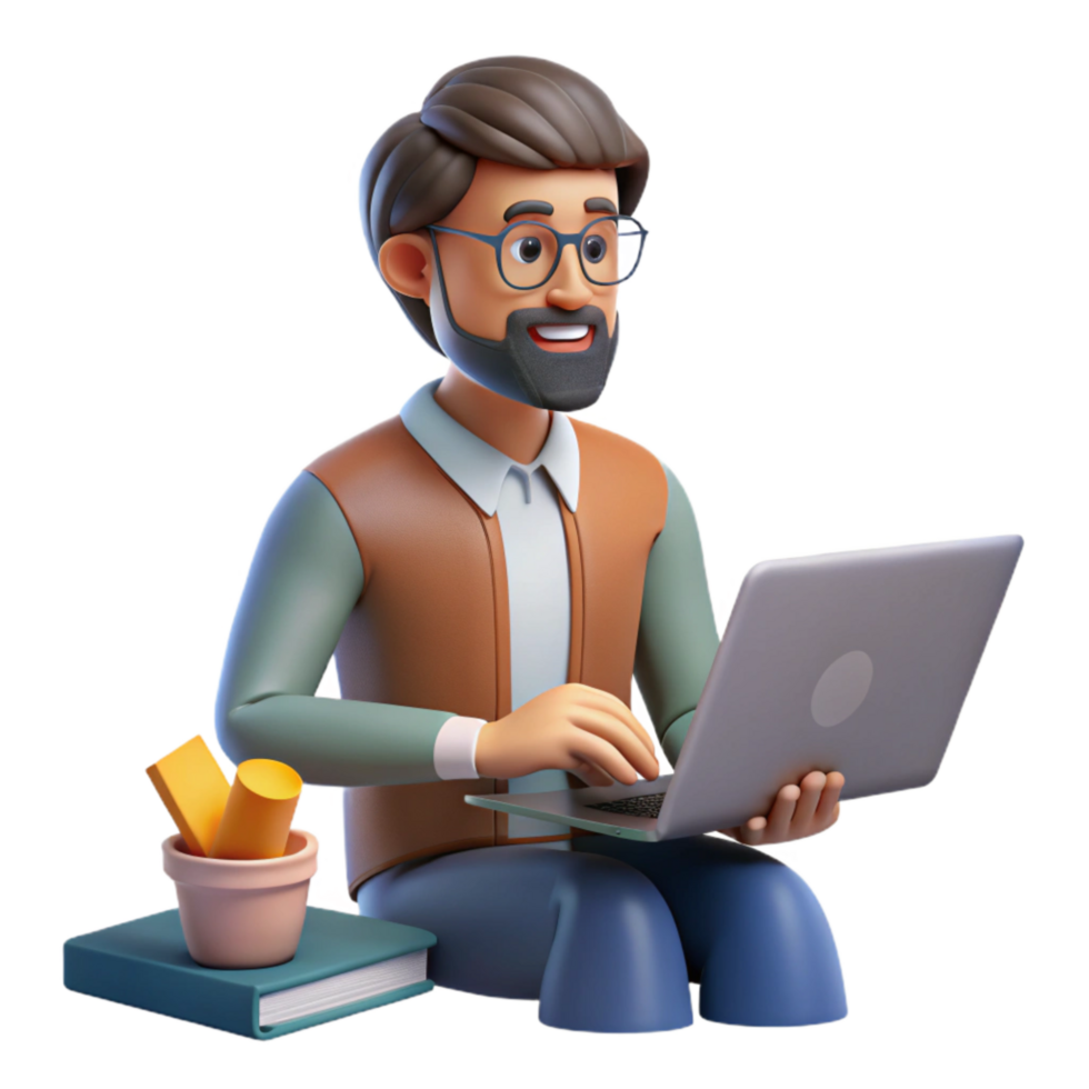 magnificent rustic Man Learning New Skills Online Isolated exclusive png