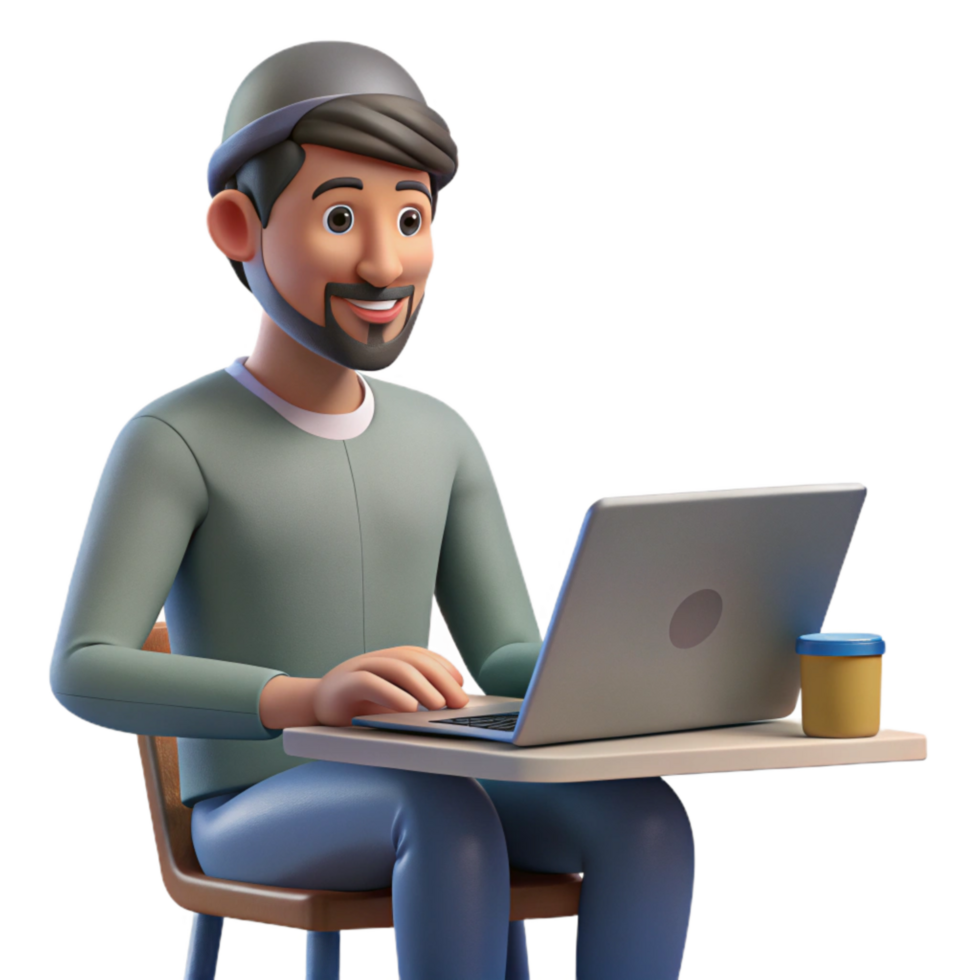 magnificent creative Man Learning New Skills Online Isolated exclusive png