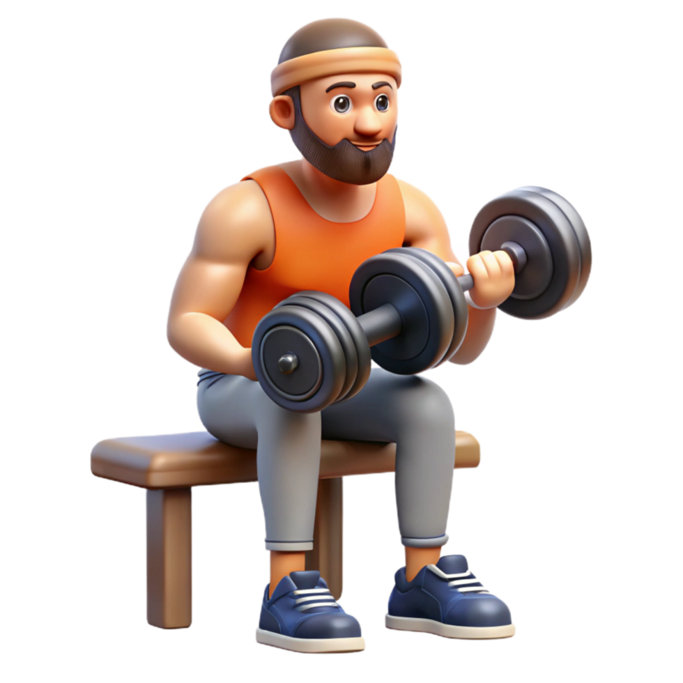 elegant contemporary Man Lifting Dumbbells Bench Isolated premium png