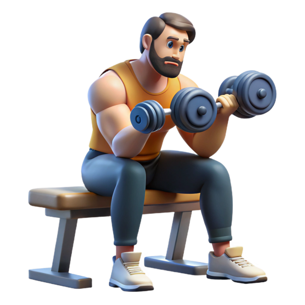 elegant contemporary Man Lifting Dumbbells Bench Isolated exclusive png