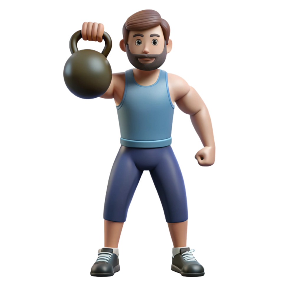 dramatic classic Man Lifting Kettlebell Front View Isolated high resolution png