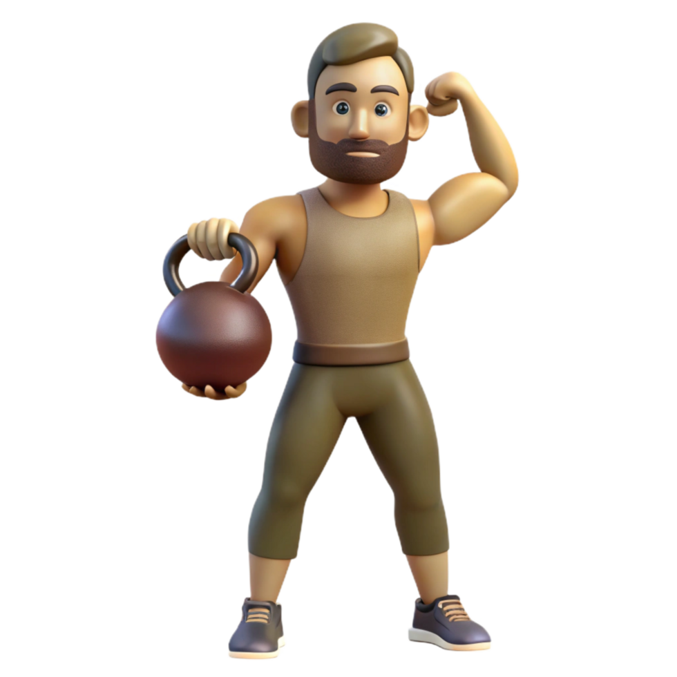 stunning artistic Man Lifting Kettlebell Front View Isolated high quality png