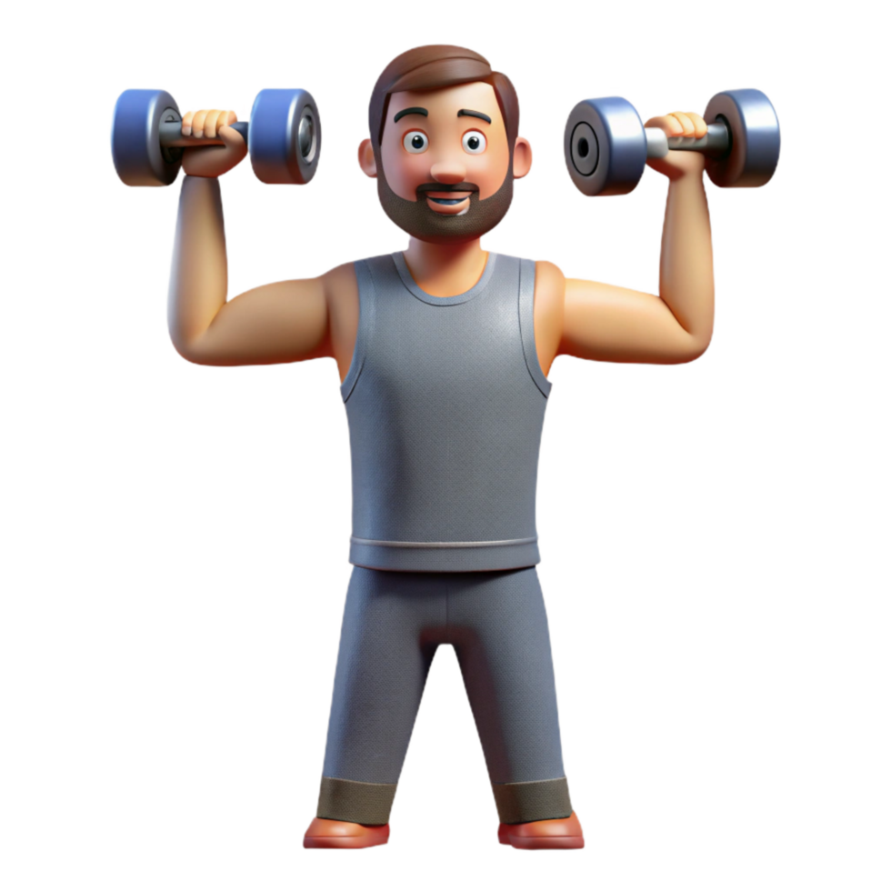 vibrant minimalist Man Lifting Dumbbells Overhead Front View Cutout Transparent Background high resolution png