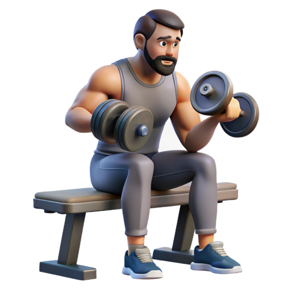 magnificent vintage Man Lifting Dumbbells Bench Isolated premium png