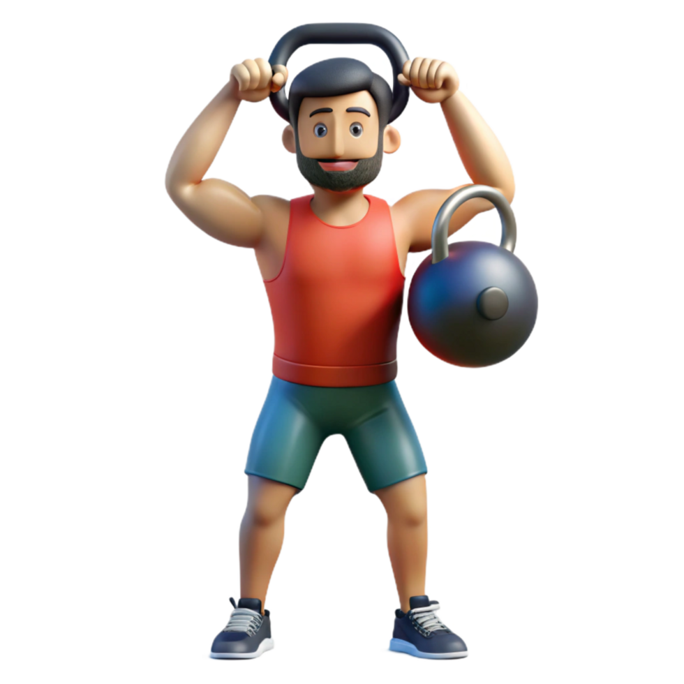 dramatic traditional Man Lifting Kettlebell Front View Isolated detailed png