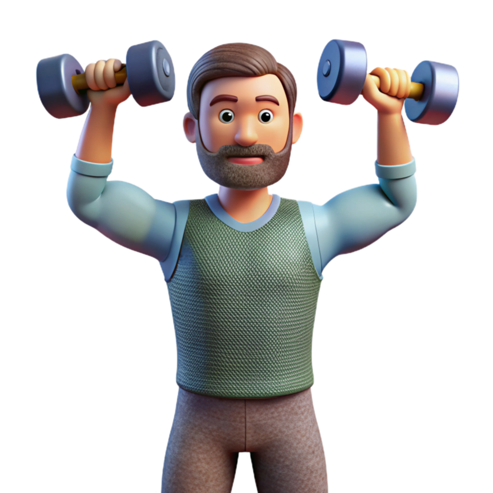 stunning rustic Man Lifting Dumbbells Overhead Front View Cutout Transparent Background detailed png