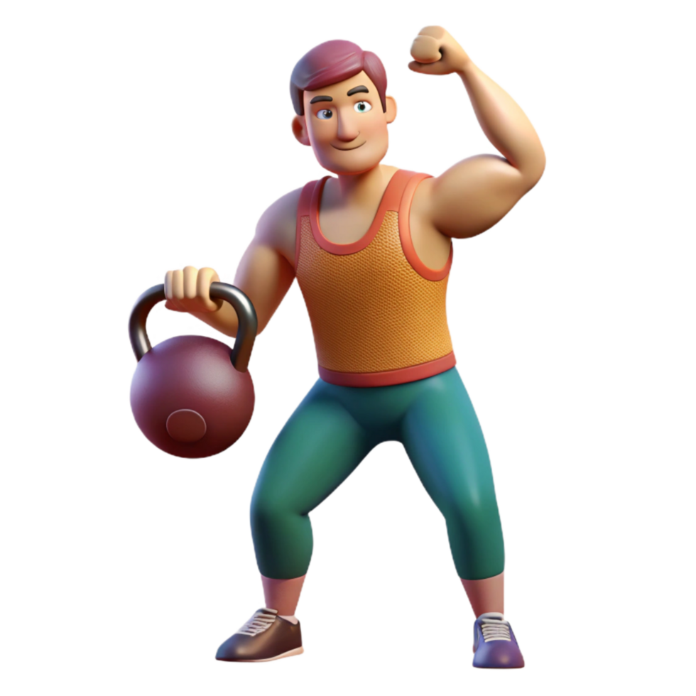 beautiful artistic Man Lifting Kettlebell Isolated Cutout 4K png