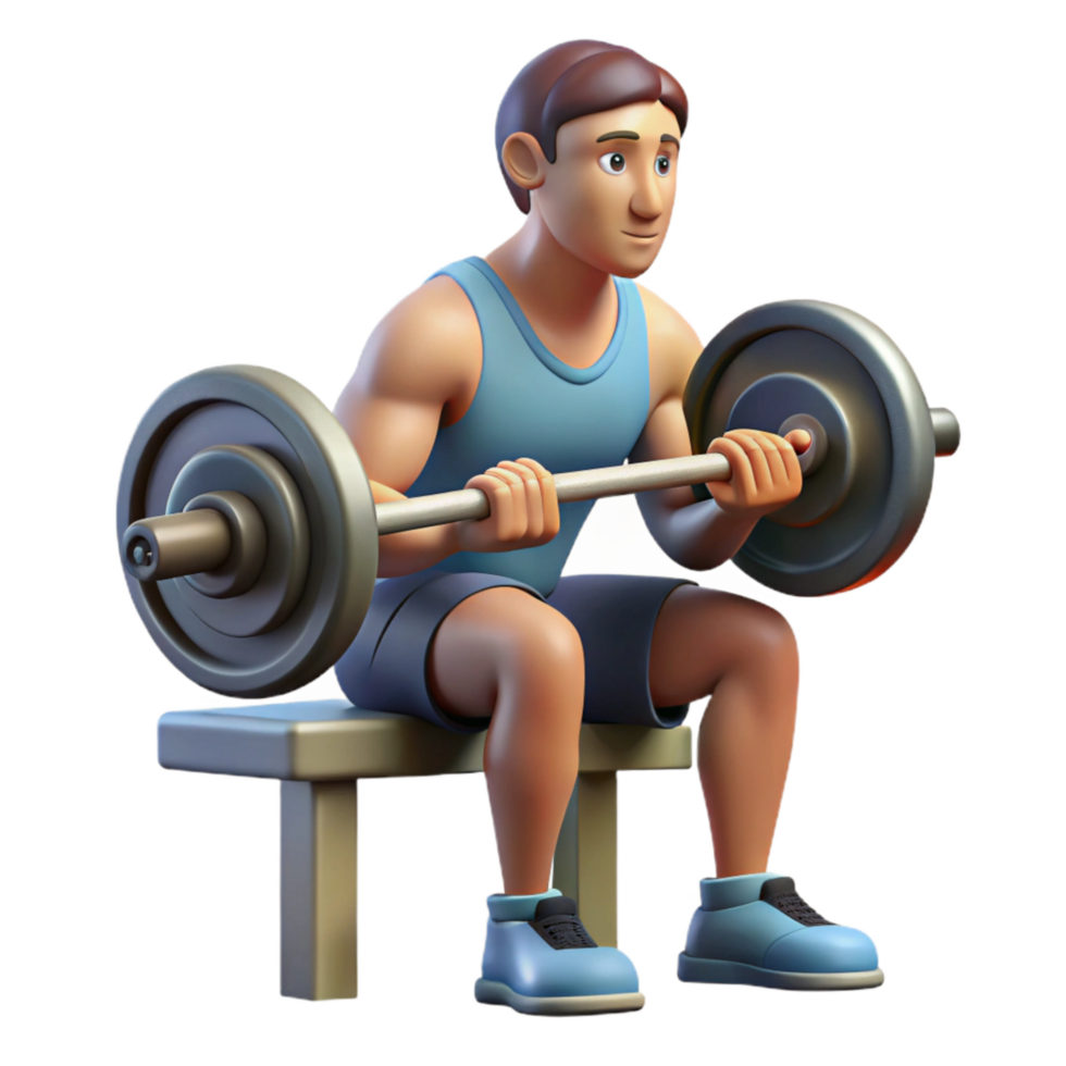serene minimalist Man Lifting Weights Bench Press Side View Isolated high resolution png