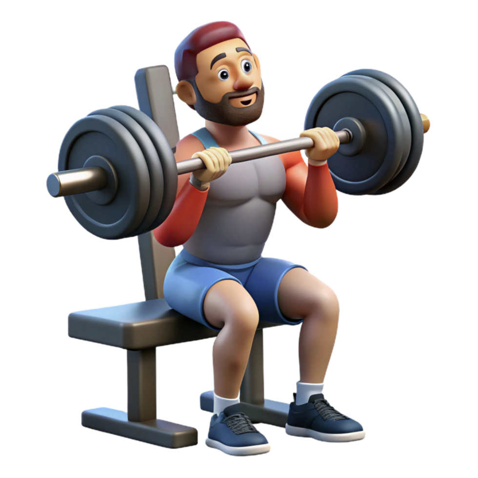 dramatic modern Man Lifting Weights Bench Press Side View Isolated detailed png