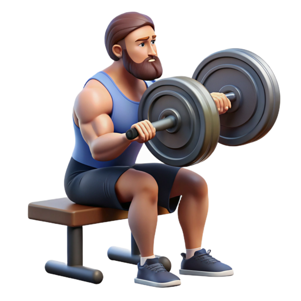 dramatic artistic Man Lifting Weights Bench Press Side View Isolated authentic png