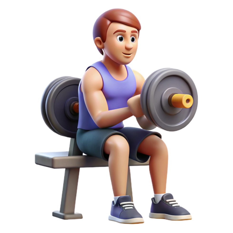 wonderful minimalist Man Lifting Weights on Bench Isolated detailed png