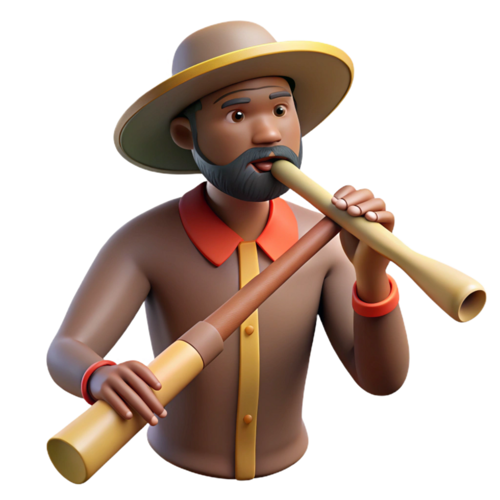 stunning artistic Man Playing Didgeridoo in Outback Cutout 4K png