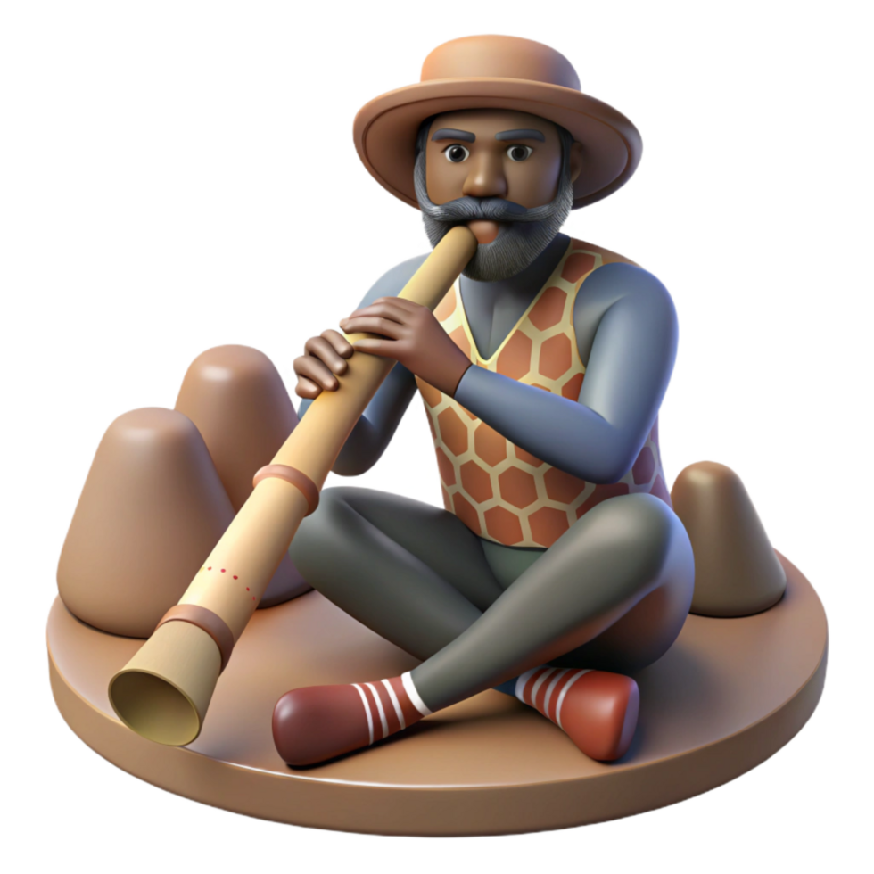 vibrant rustic Man Playing Didgeridoo in Outback Cutout exclusive png