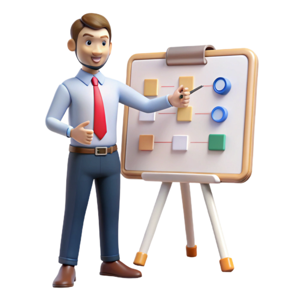 beautiful artistic Man Presenting Business Plan on Whiteboard Isolated detailed png