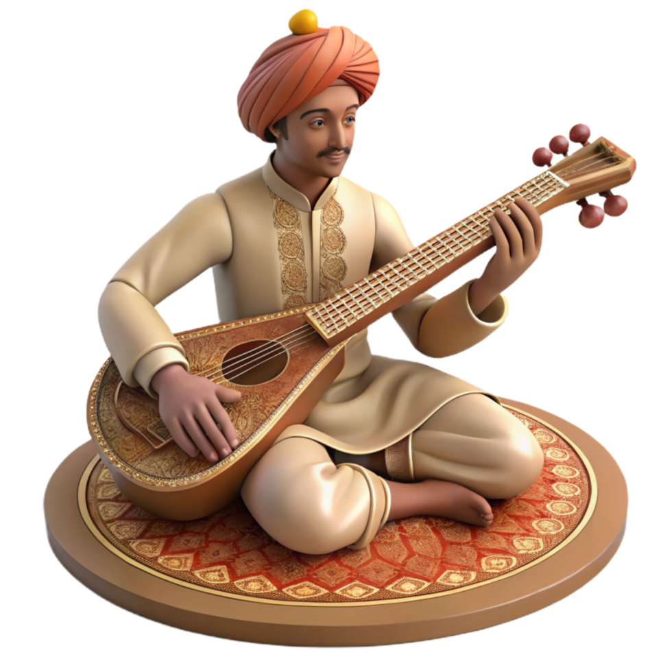 wonderful abstract Man Playing Sitar in Traditional Setting Cutout premium png