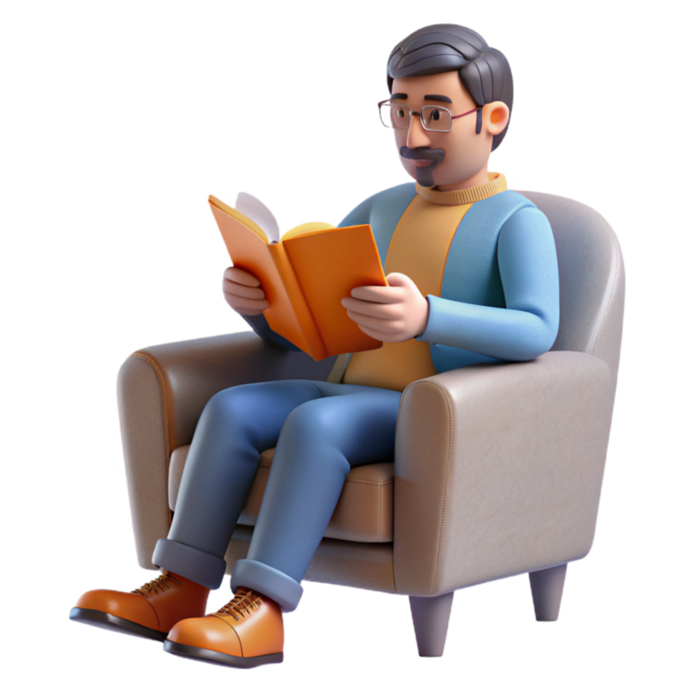 vibrant modern Man Reading Book in Armchair Isolated original png