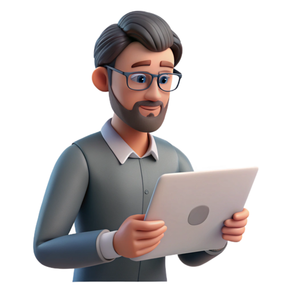 stunning artistic Man Reviewing Documents on Laptop Isolated exclusive png