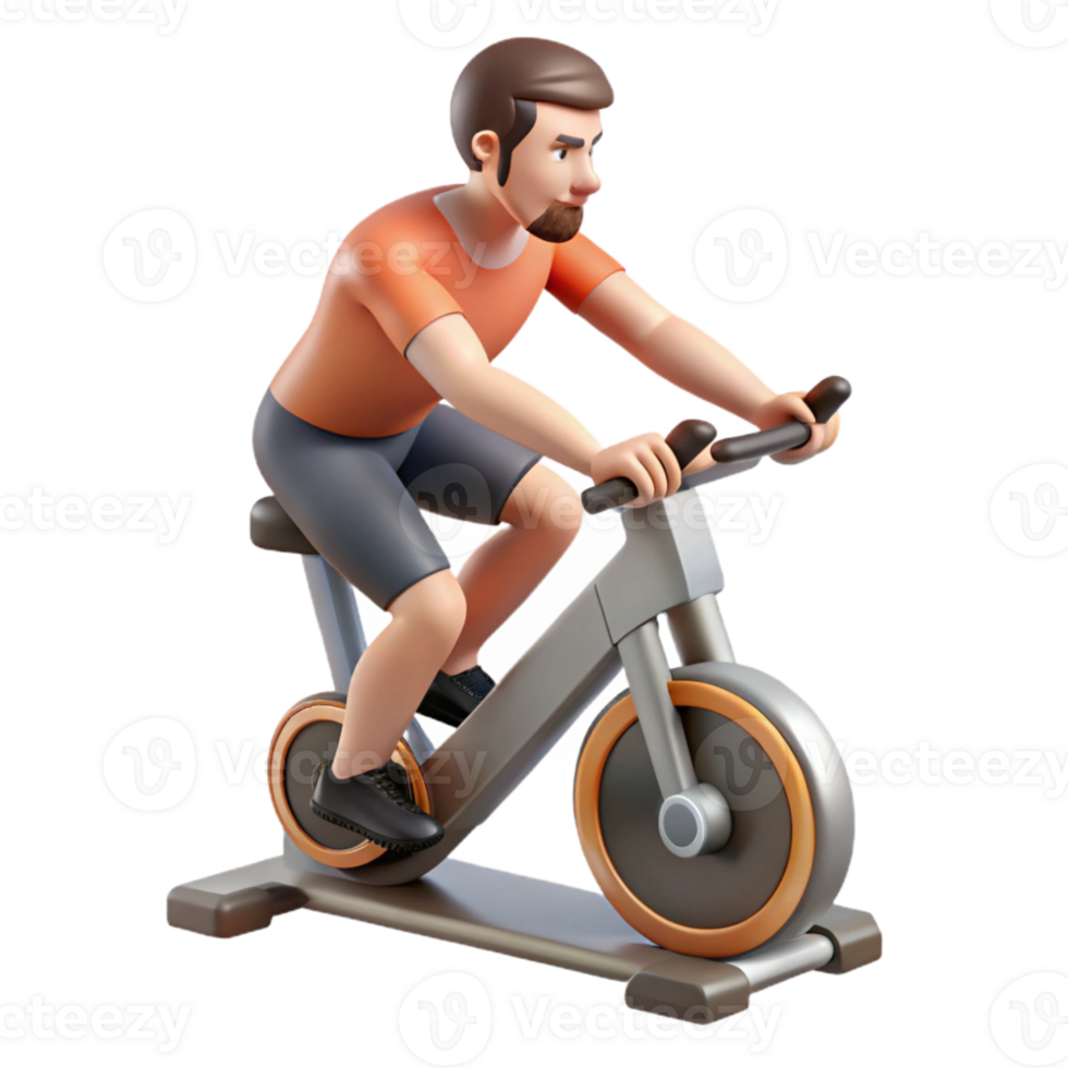 stunning rustic Man Riding Stationary Bike Side View Isolated high resolution png