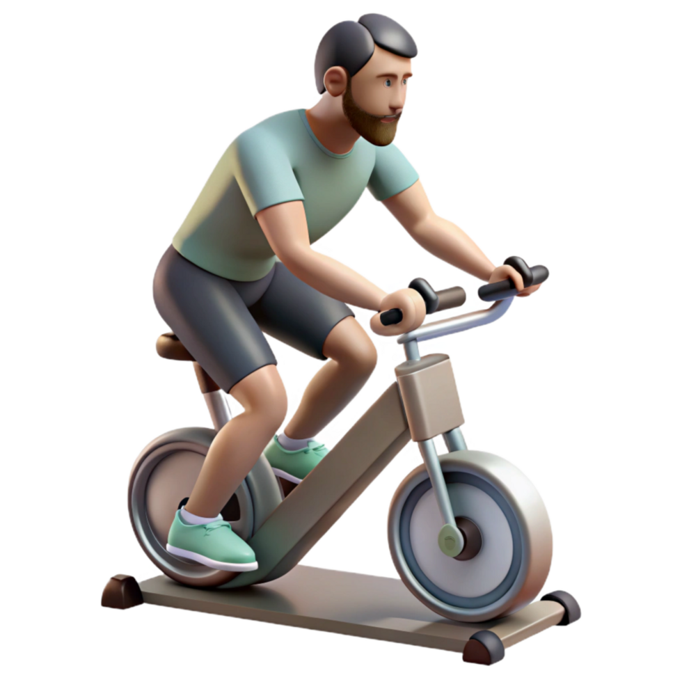 magnificent artistic Man Riding Stationary Bike Side View Isolated exclusive png