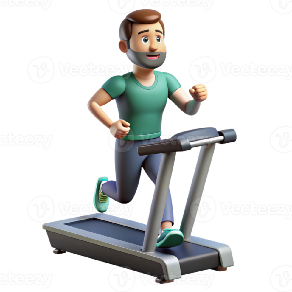 elegant rustic Man Running Treadmill Front View Isolated detailed png