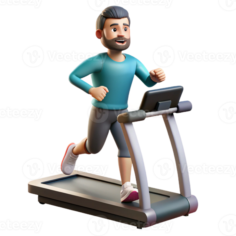 vibrant vintage Man Running Treadmill Front View Isolated original png