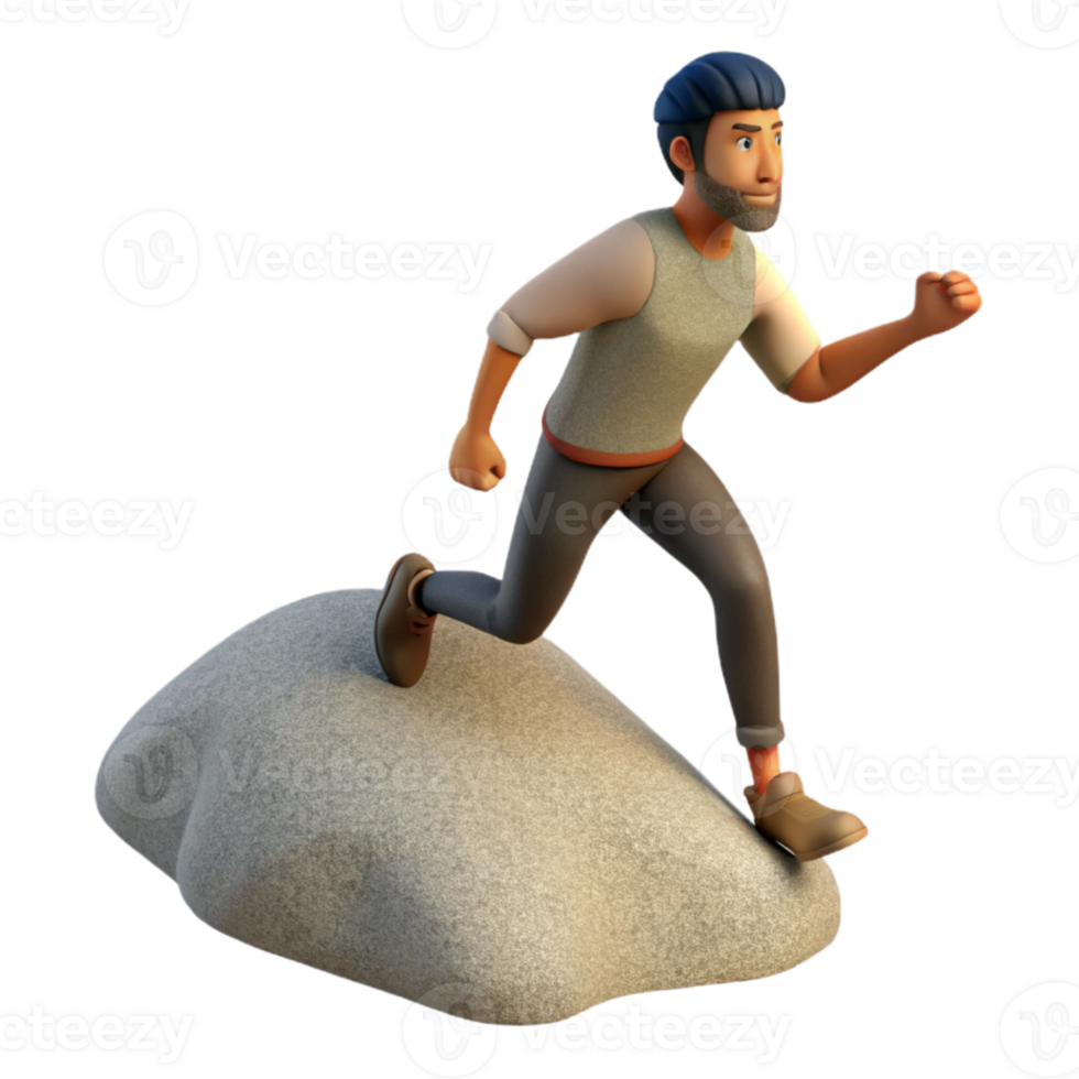 serene traditional Man Running Uphill Isolated high quality png
