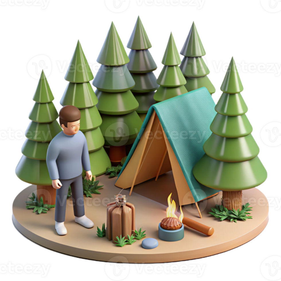 stunning minimalist Man Setting Up Campsite in Forest Isolated genuine png