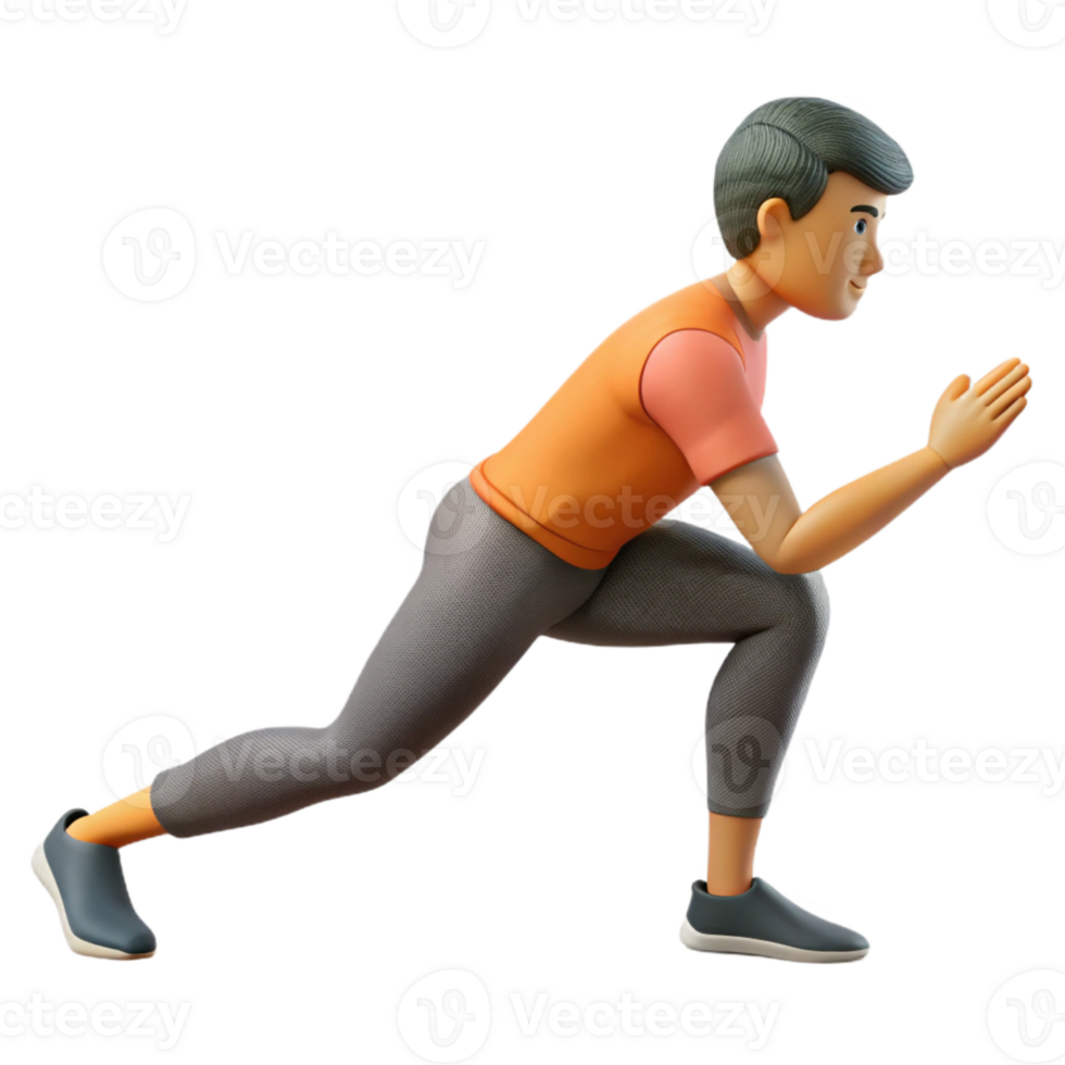serene rustic Man Stretching Hamstring Side View Transparent Background authentic png