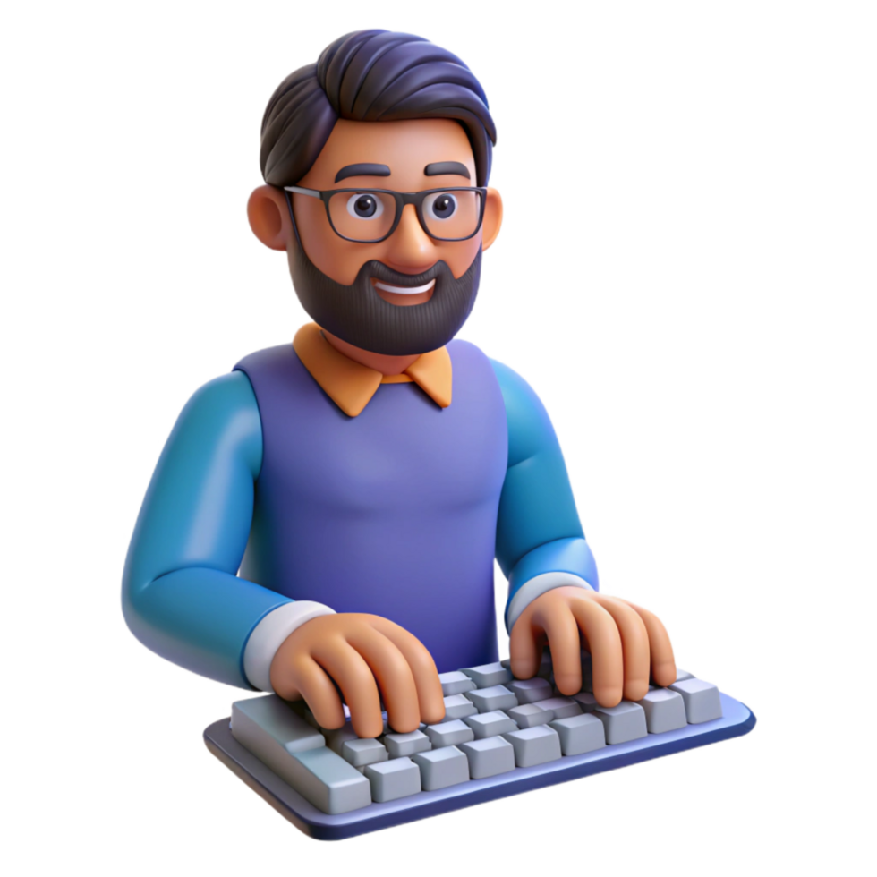 wonderful vintage Man Typing on Keyboard Close Up Isolated Element 4K png