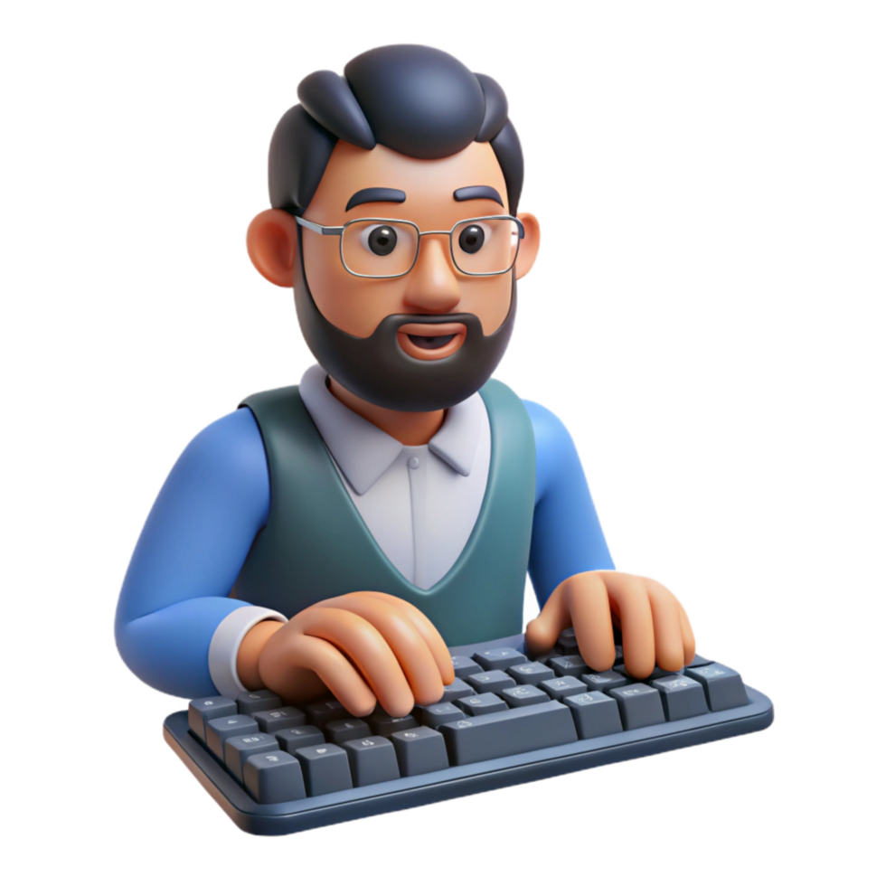 impressive artistic Man Typing on Keyboard Close Up Isolated Element premium png