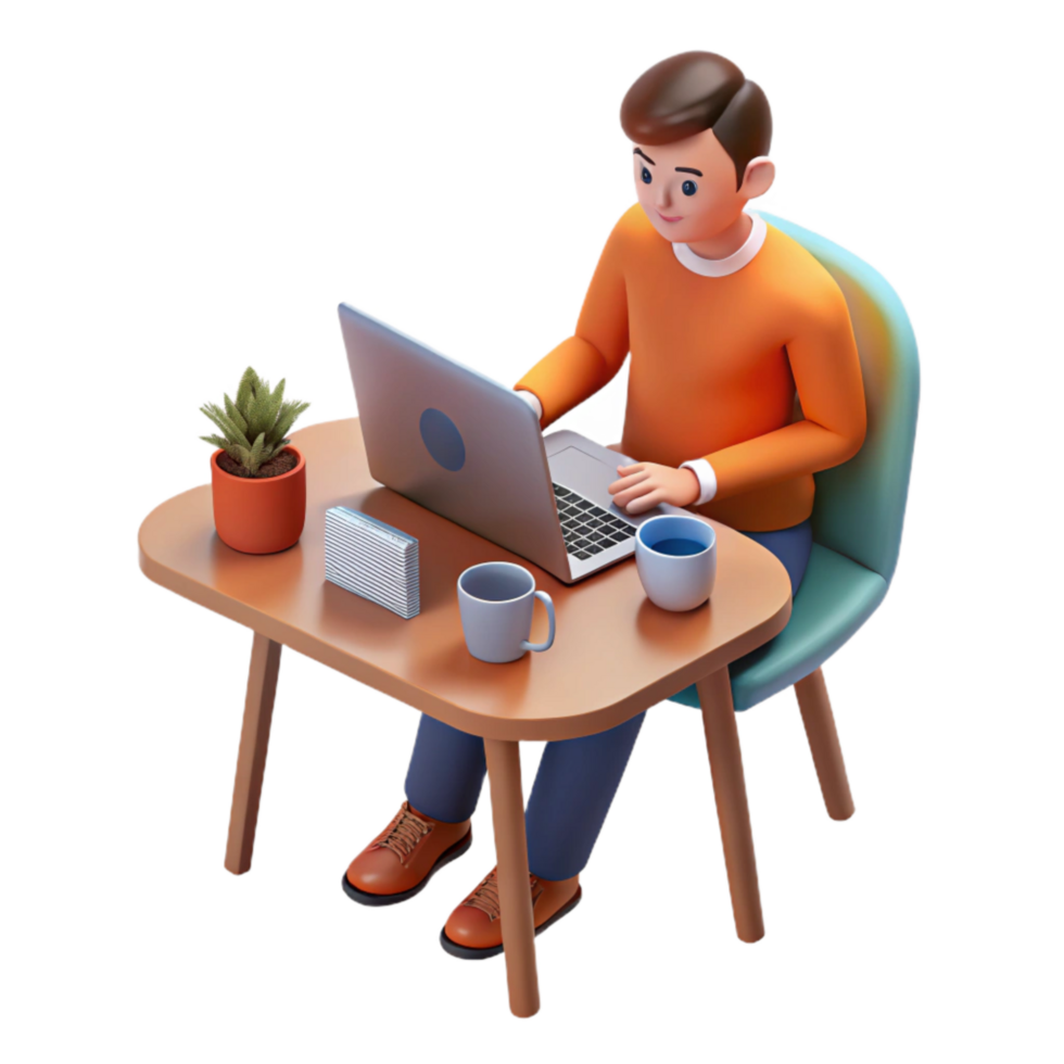stunning vintage Man Using Laptop at Desk Top View Cutout premium png