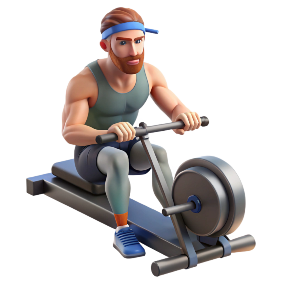 impressive modern Man Using Rowing Machine Isolated Cutout original png