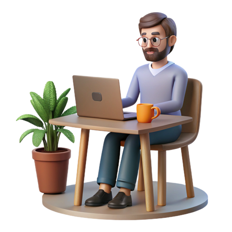 wonderful rustic Man Using Laptop in Modern Office Isolated detailed png