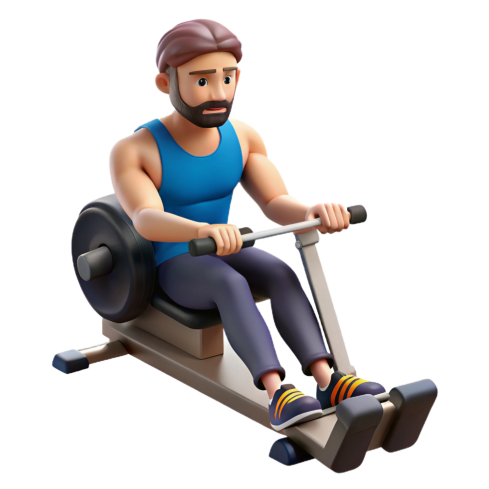 serene contemporary Man Using Rowing Machine Isolated Cutout high resolution png