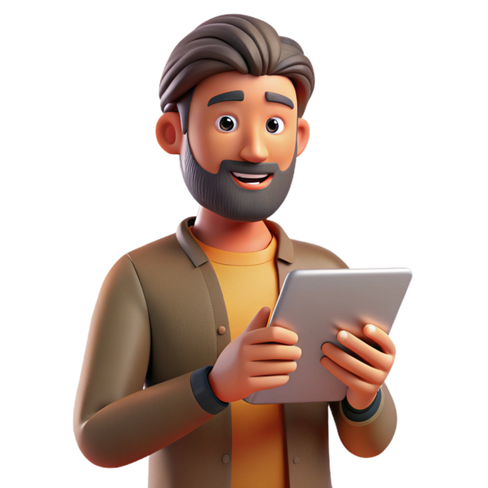 elegant creative Man Using Tablet Close Up Transparent high quality png