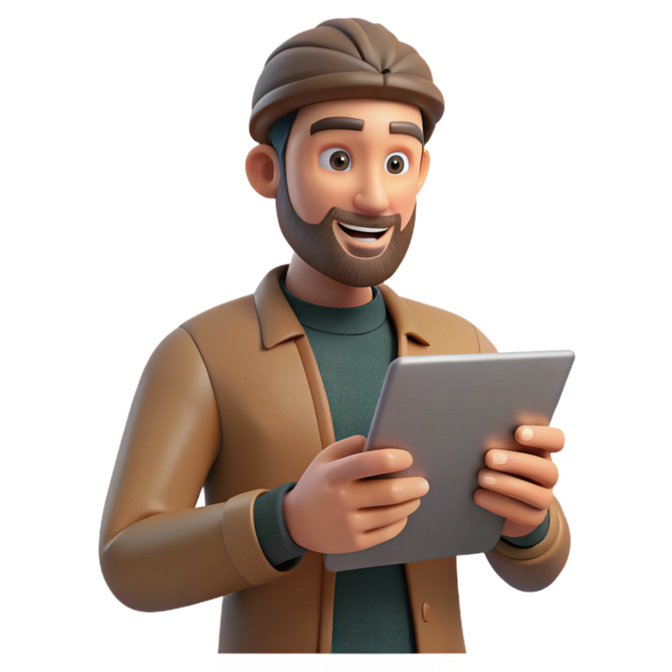 serene vintage Man Using Tablet Close Up Transparent premium png