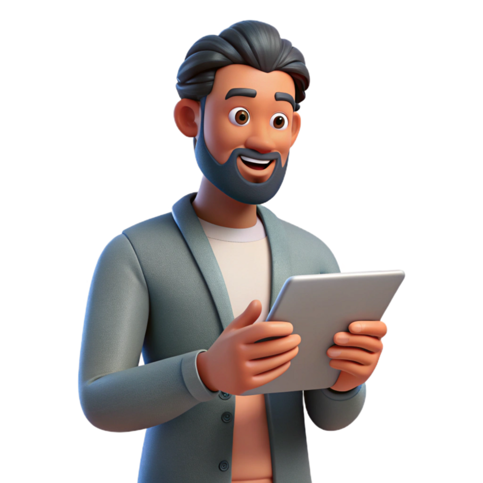 wonderful artistic Man Using Tablet for Work Isolated genuine png