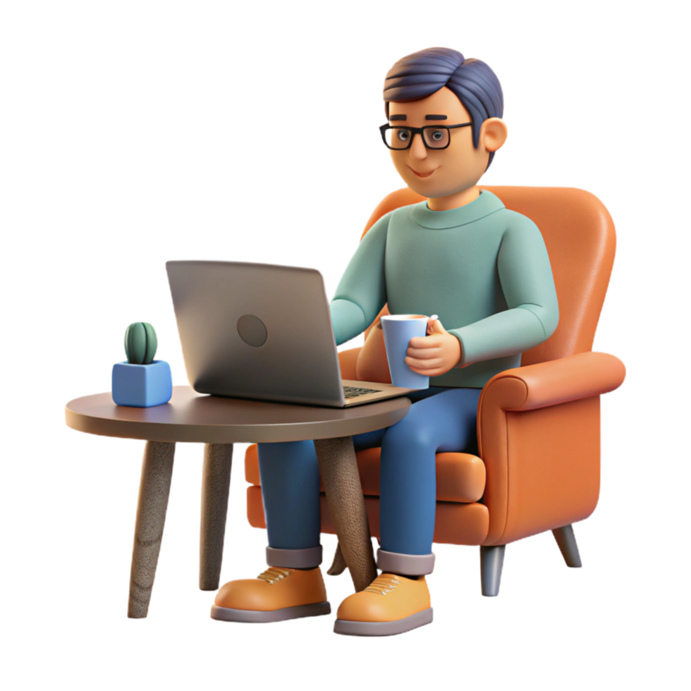 elegant classic Man Working From Home on Laptop Isolated exclusive png