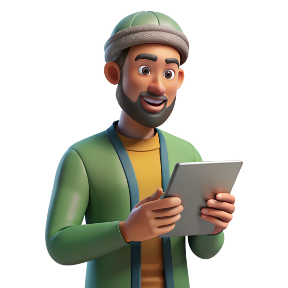 serene creative Man Using Tablet Close Up Transparent premium png