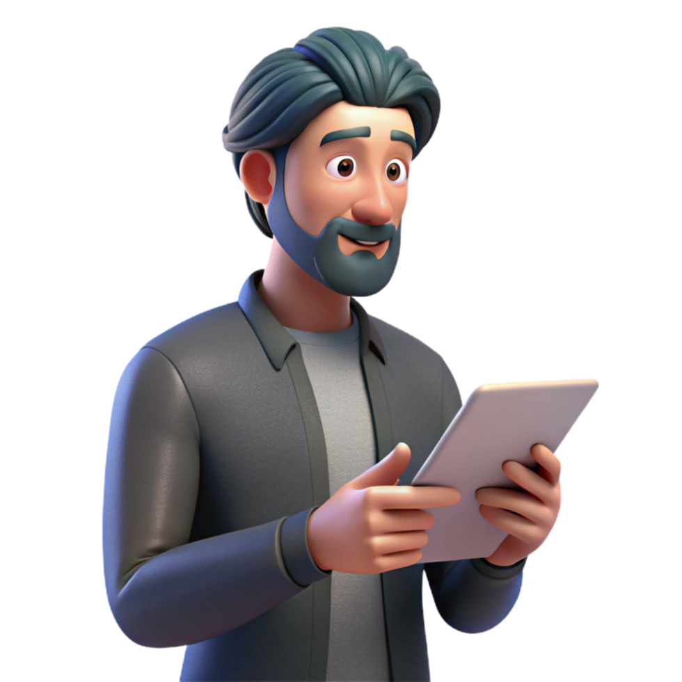 vibrant artistic Man Using Tablet for Work Isolated original png