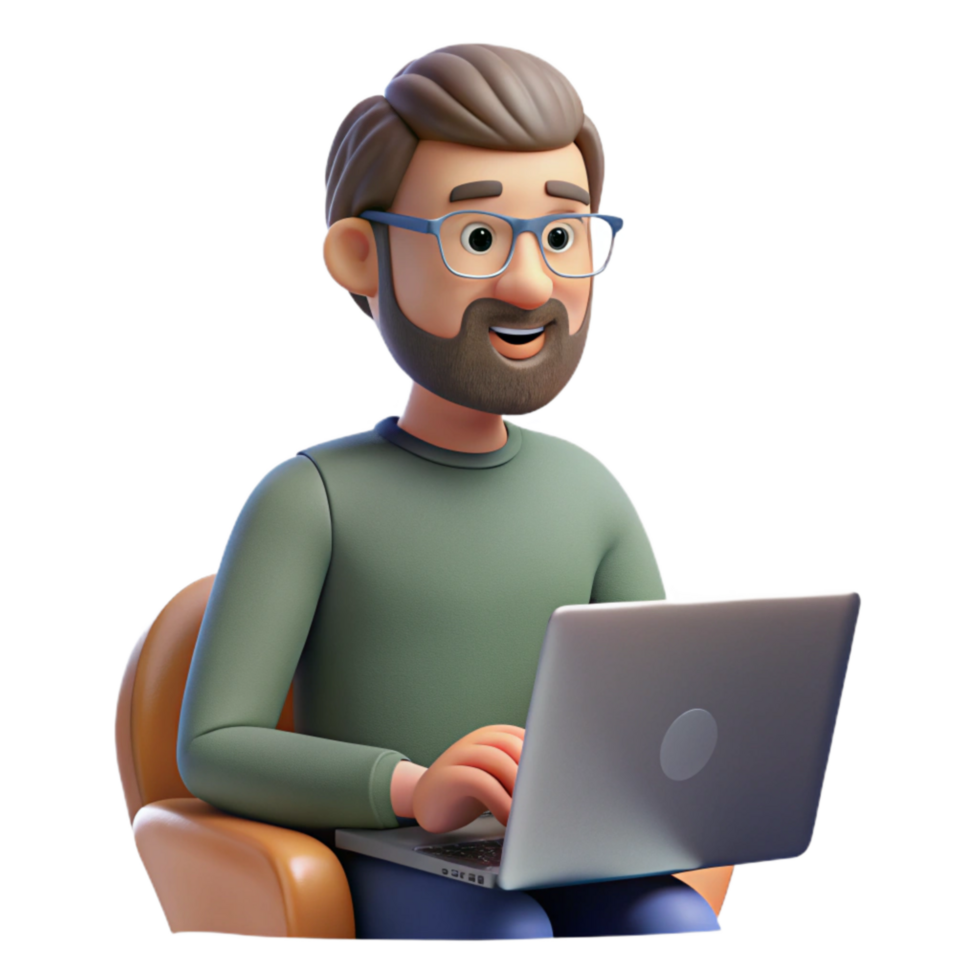 impressive abstract Man Working on Laptop in Cafe Isolated premium png