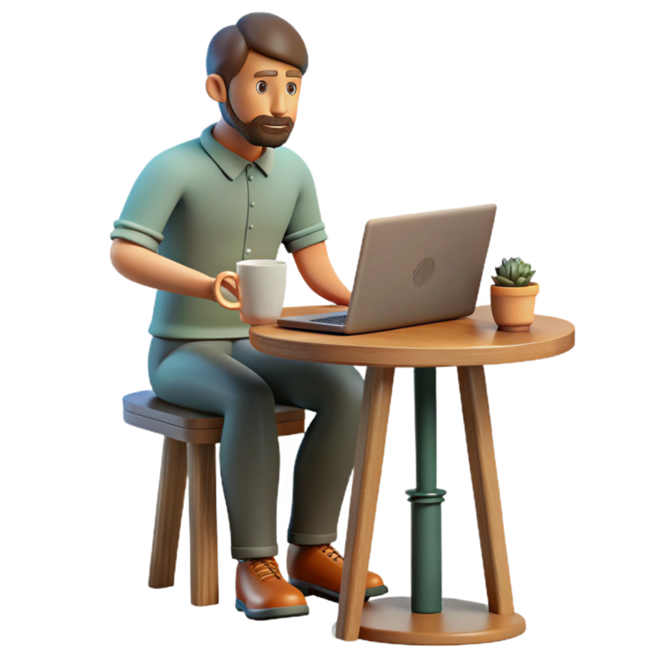 stunning abstract Man Working on Laptop in Cafe Isolated original png