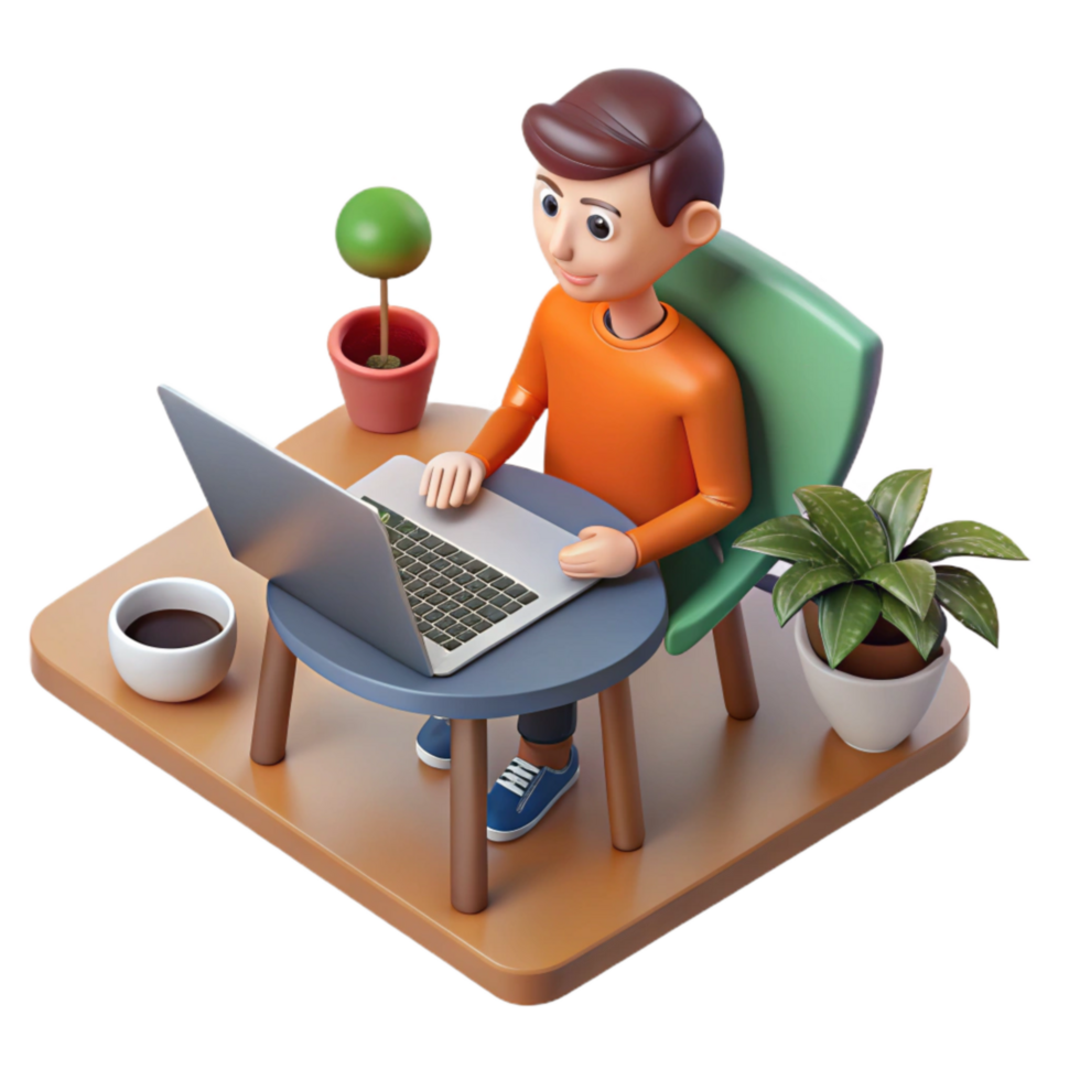 stunning vintage Man Working on Laptop in Cafe Isolated authentic png
