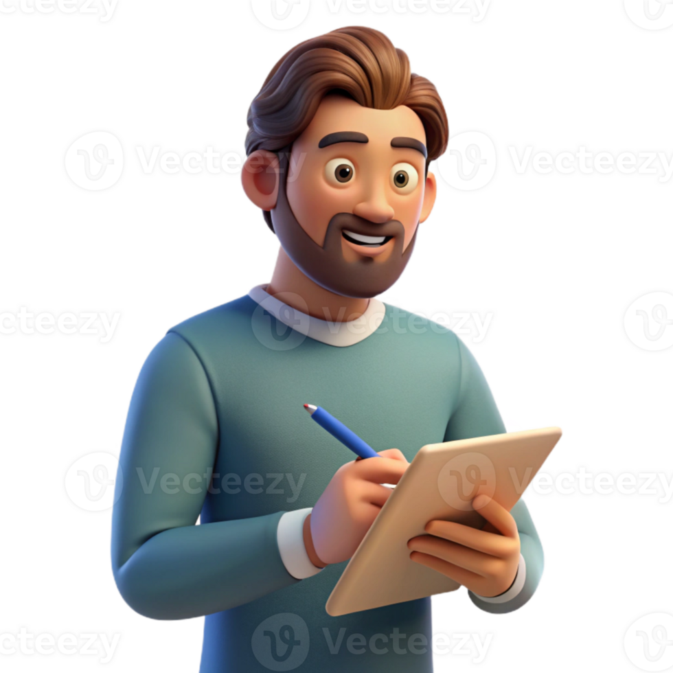 vibrant artistic Man Writing Notes in a Notebook Cutout high resolution png
