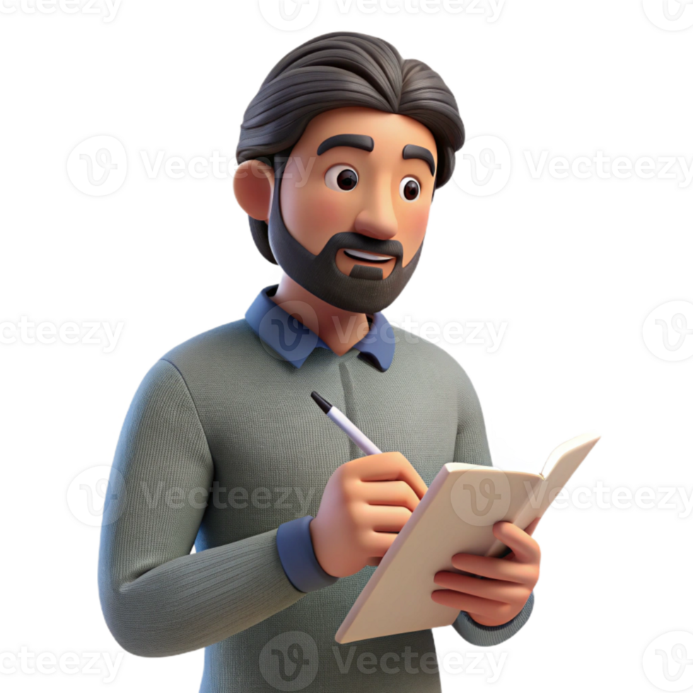 vibrant creative Man Writing Notes in a Notebook Cutout exclusive png