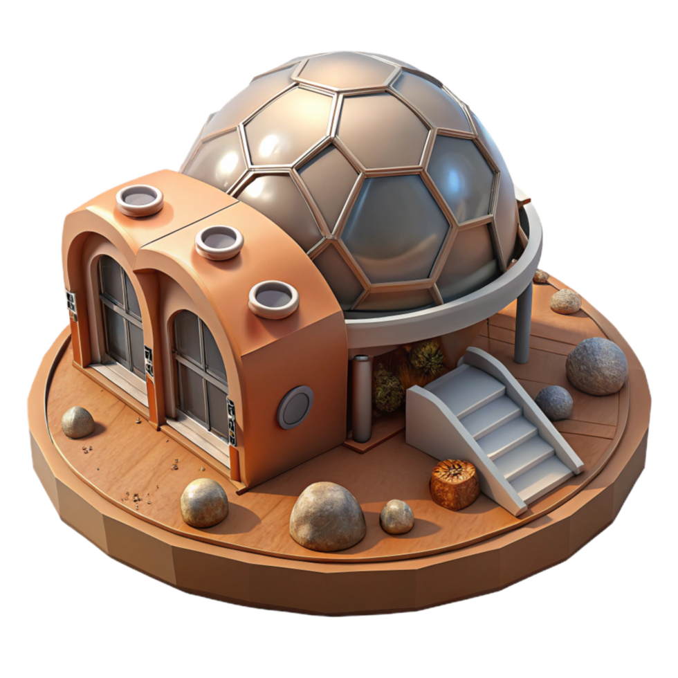 serene modern Mars Colony Habitat with Dome Transparent Background high quality png